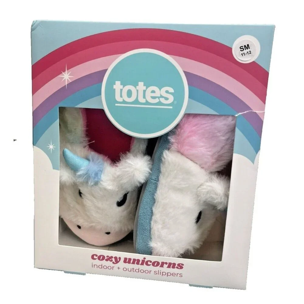 NEW Totes Kids Unicorn Slippers Size Small 11-12 Toddlers Plush Upper & Lining